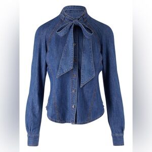 Veronica Beard Soli Denim Neck Tie Top